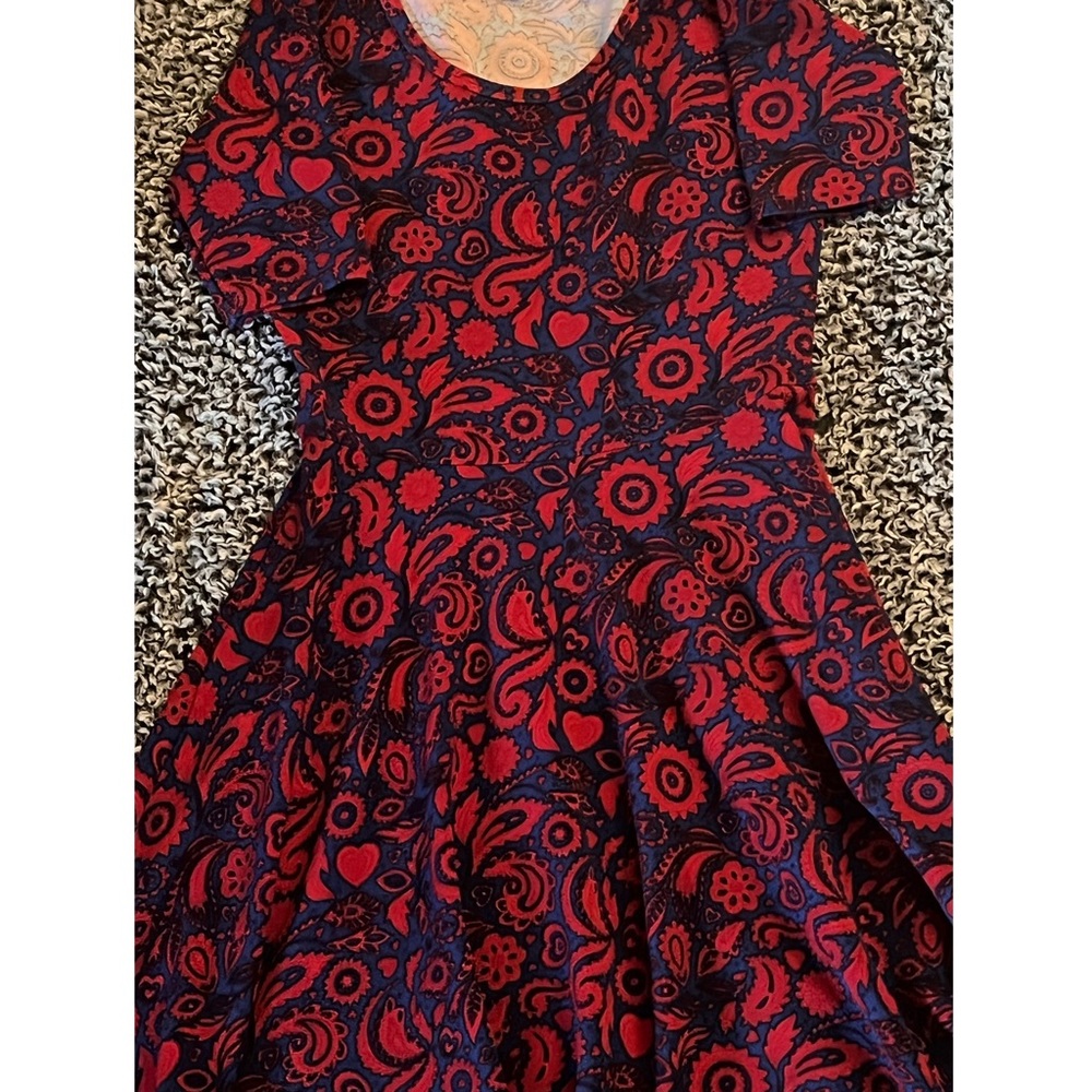 Lularoe Navy Blue and Red Paisley Print Textured Dress